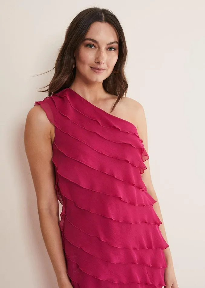 Women Phase Eight Occasion Dresses Kelsey Layered One Shoulder Maxi Dress Fuschia