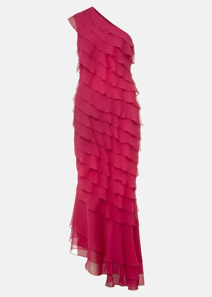 Women Phase Eight Occasion Dresses Kelsey Layered One Shoulder Maxi Dress Fuschia
