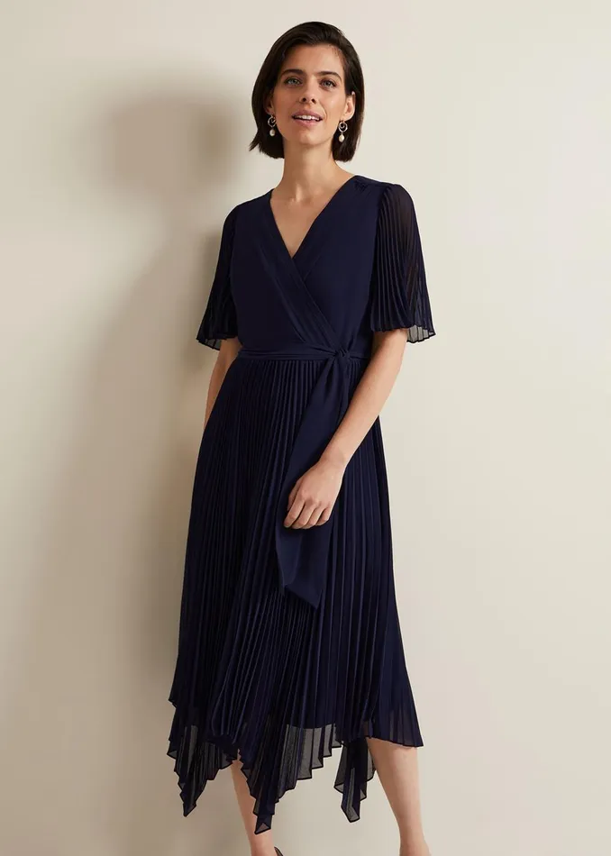 Women Phase Eight Occasion Dresses Kendall Pleated Midi Dress Navy