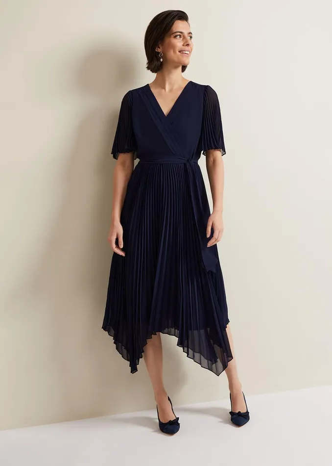 Women Phase Eight Occasion Dresses Kendall Pleated Midi Dress Navy