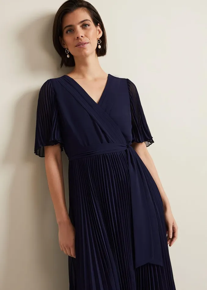 Women Phase Eight Occasion Dresses Kendall Pleated Midi Dress Navy