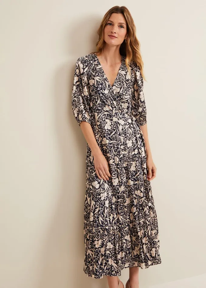 Women Phase Eight Occasion Dresses Kezia Satin Floral Wrap Dress Multicoloured