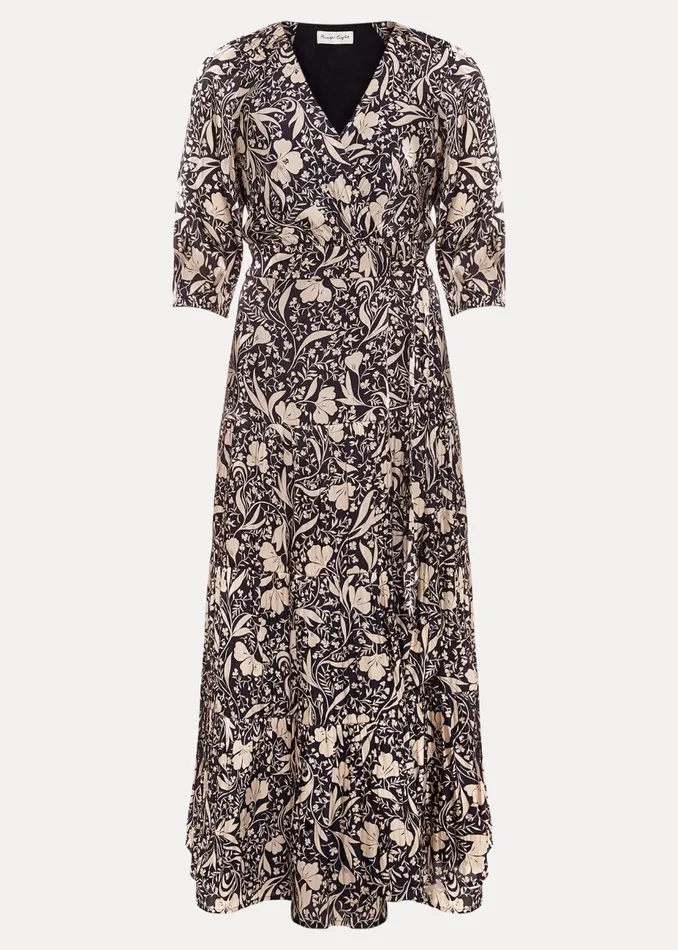 Women Phase Eight Occasion Dresses Kezia Satin Floral Wrap Dress Multicoloured