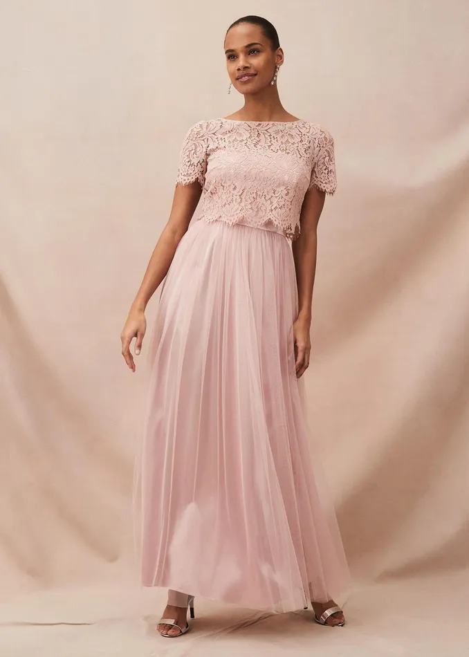 Women Phase Eight Occasion Dresses Kiera Lace Tulle Maxi Dress Petal
