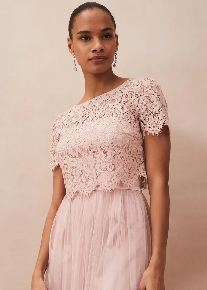 Women Phase Eight Occasion Dresses Kiera Lace Tulle Maxi Dress Petal
