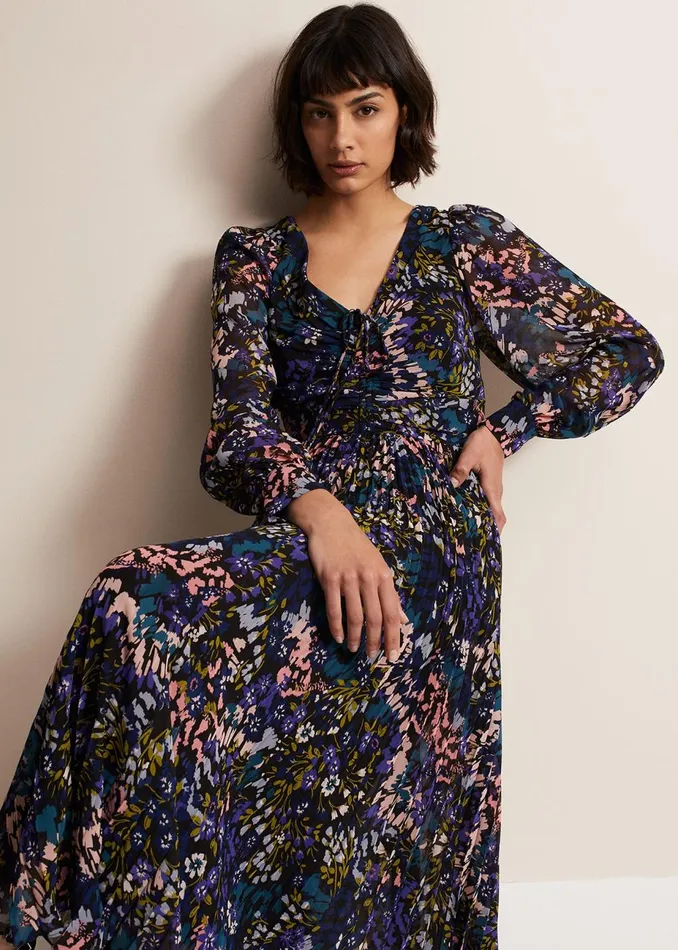 Women Phase Eight Occasion Dresses Kindra Floral Pleated Midi Dress Multicoloured