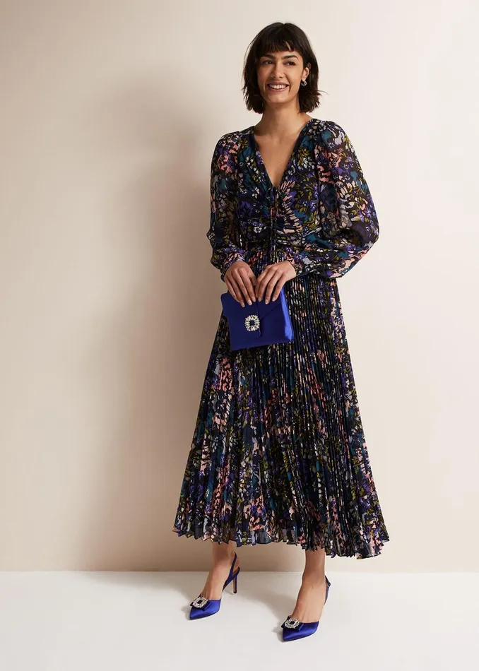 Women Phase Eight Occasion Dresses Kindra Floral Pleated Midi Dress Multicoloured