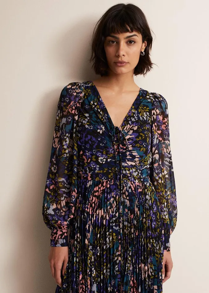 Women Phase Eight Occasion Dresses Kindra Floral Pleated Midi Dress Multicoloured