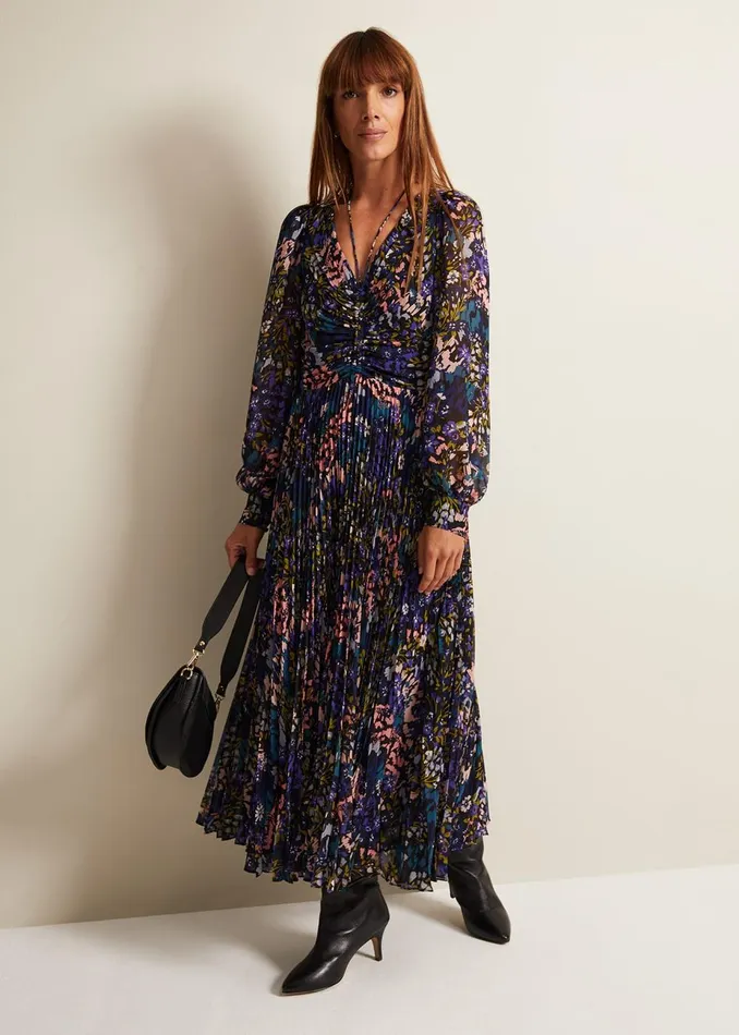 Women Phase Eight Occasion Dresses Kindra Floral Pleated Midi Dress Multicoloured