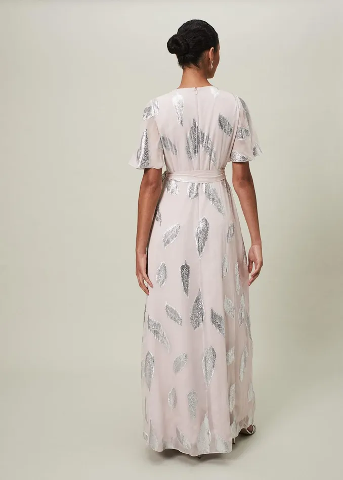 Women Phase Eight Occasion Dresses Larah Lurex Feather Jaquard Maxi Dress Misty Mauvesilver