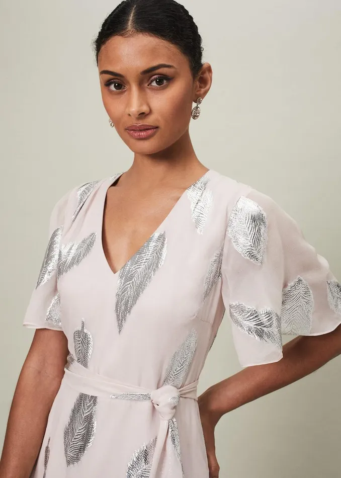 Women Phase Eight Occasion Dresses Larah Lurex Feather Jaquard Maxi Dress Misty Mauvesilver