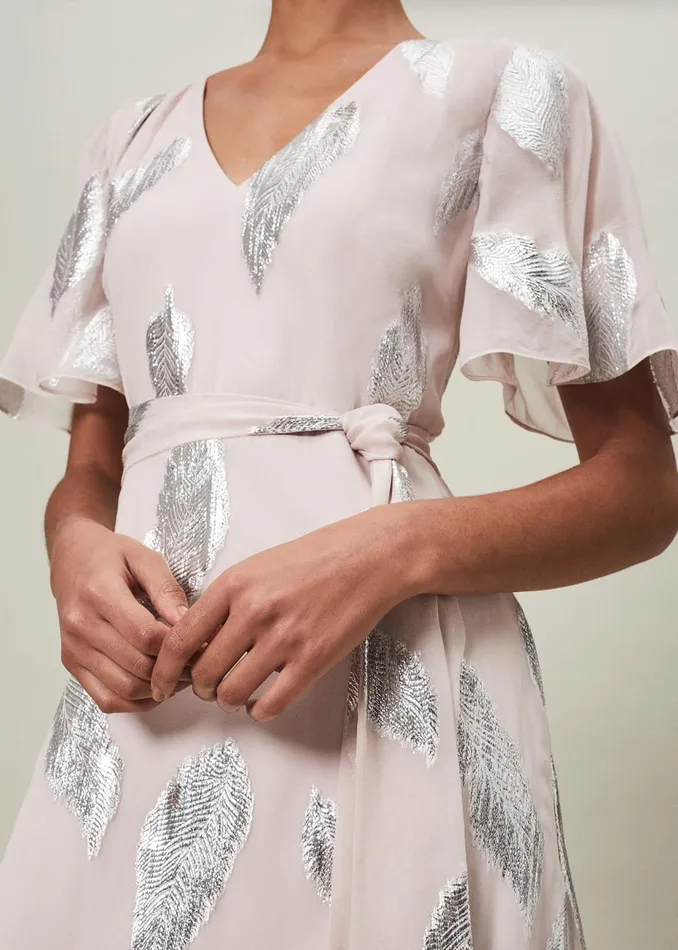 Women Phase Eight Occasion Dresses Larah Lurex Feather Jaquard Maxi Dress Misty Mauvesilver