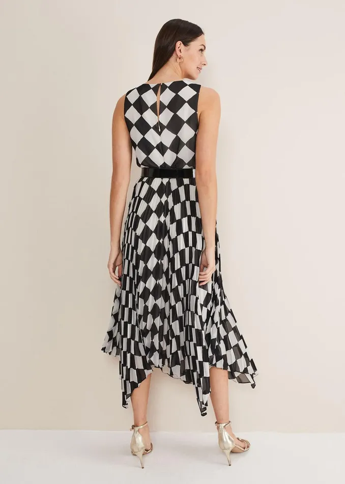 Women Phase Eight Occasion Dresses Laurel Checked Pleated Midi Dress Blackwhite