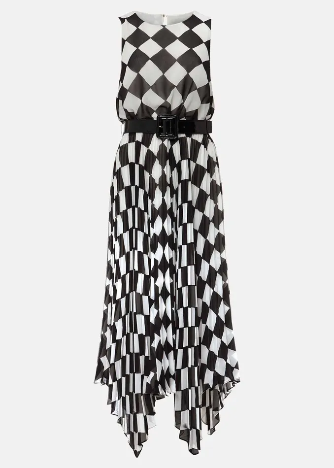 Women Phase Eight Occasion Dresses Laurel Checked Pleated Midi Dress Blackwhite