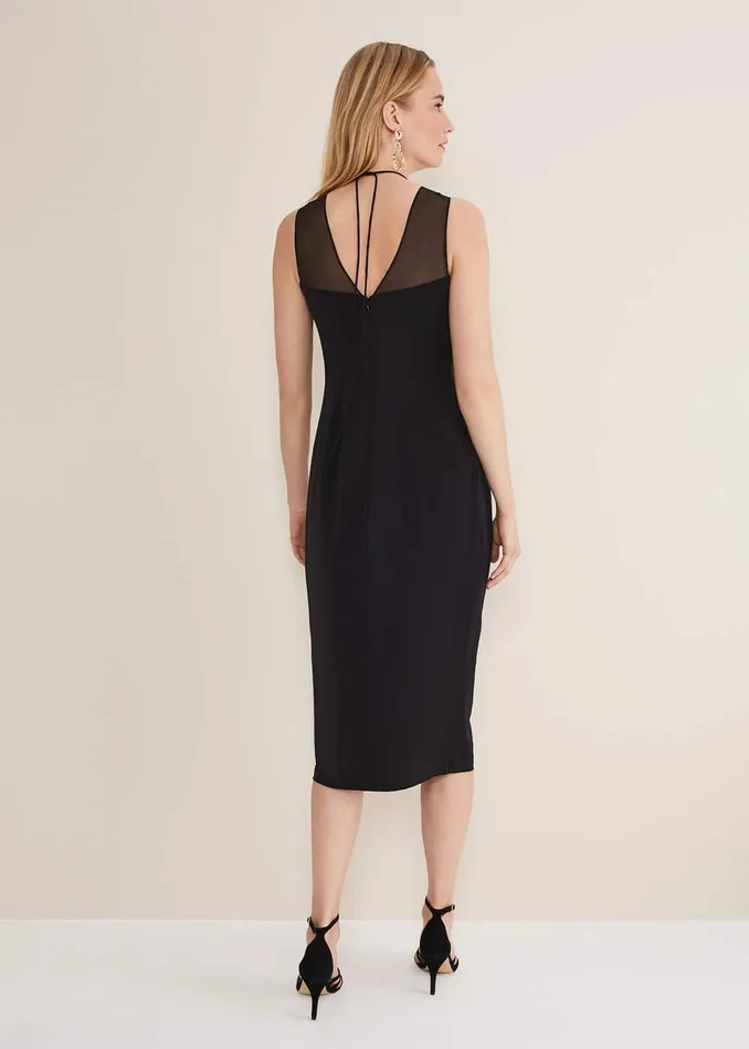 Women Phase Eight Occasion Dresses Leah Ruched Midi Dress Black