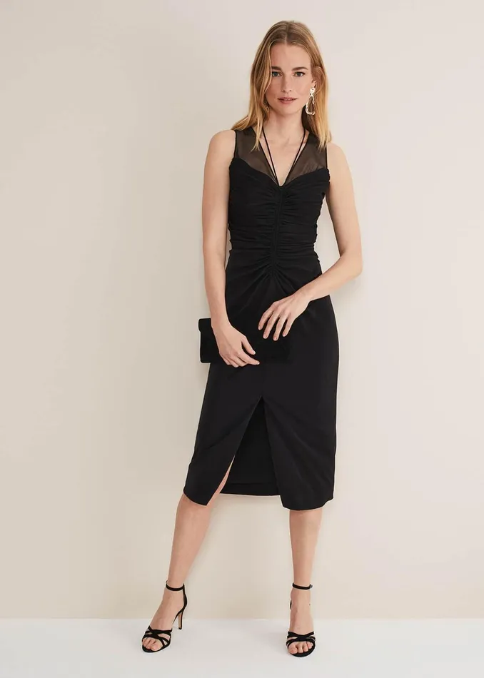 Women Phase Eight Occasion Dresses Leah Ruched Midi Dress Black