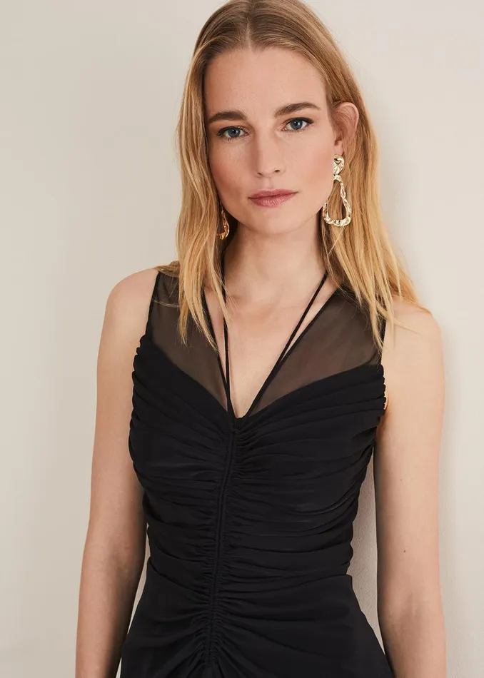 Women Phase Eight Occasion Dresses Leah Ruched Midi Dress Black