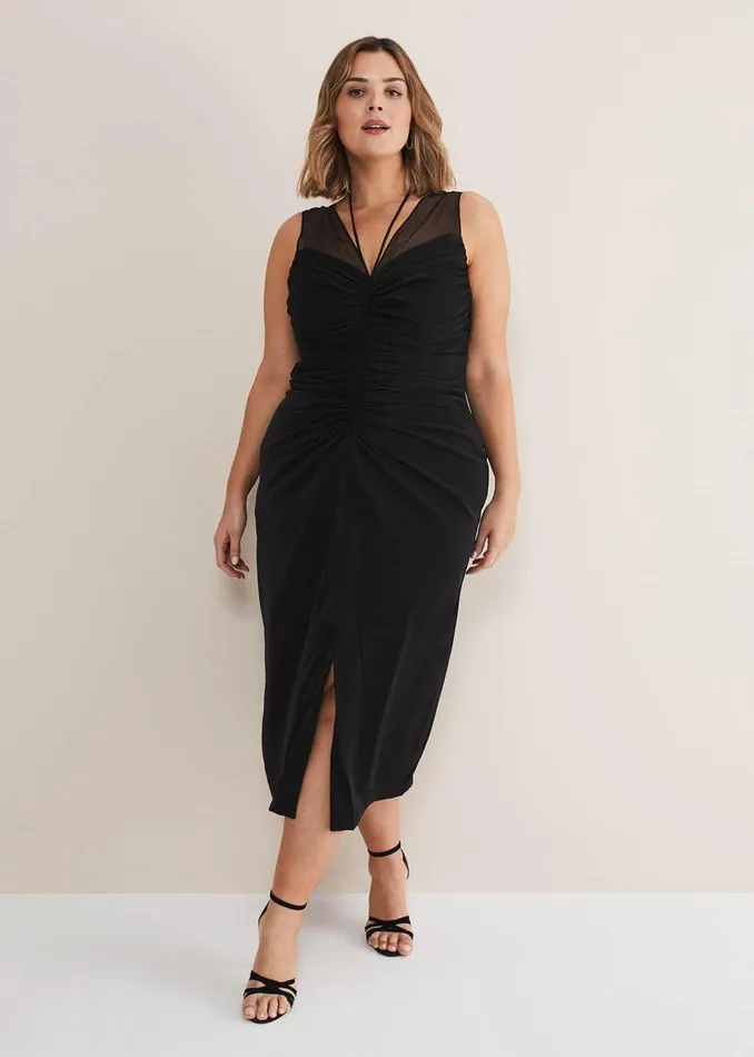Women Phase Eight Occasion Dresses Leah Ruched Midi Dress Black