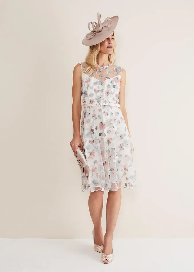 Women Phase Eight Occasion Dresses Leighton Floral Embroidered Midi Dress Pale Petal Multi