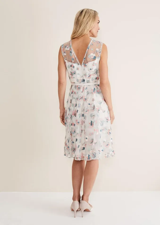 Women Phase Eight Occasion Dresses Leighton Floral Embroidered Midi Dress Pale Petal Multi