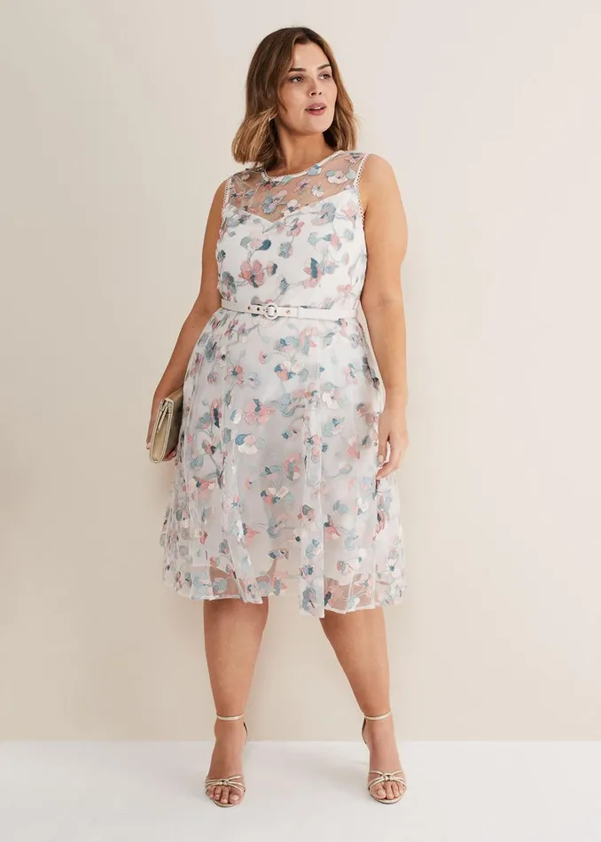 Women Phase Eight Occasion Dresses Leighton Floral Embroidered Midi Dress Pale Petal Multi