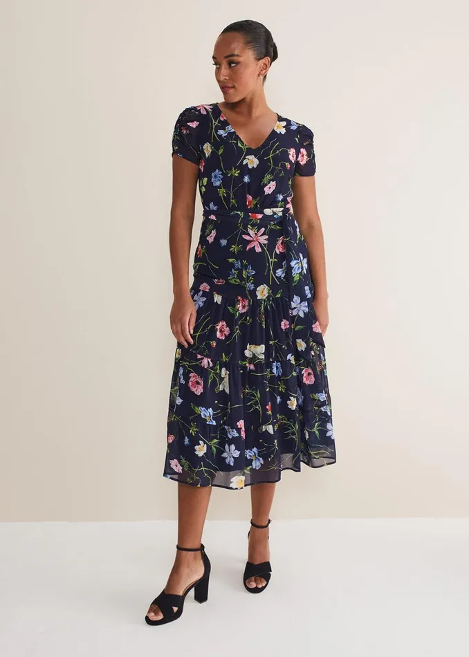 Women Phase Eight Occasion Dresses Lola Floral Tiered Midi Dress Navymulti