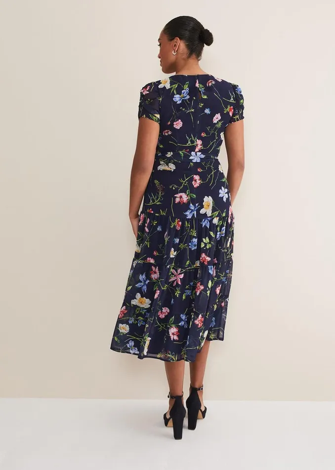 Women Phase Eight Occasion Dresses Lola Floral Tiered Midi Dress Navymulti