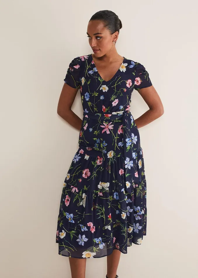 Women Phase Eight Occasion Dresses Lola Floral Tiered Midi Dress Navymulti