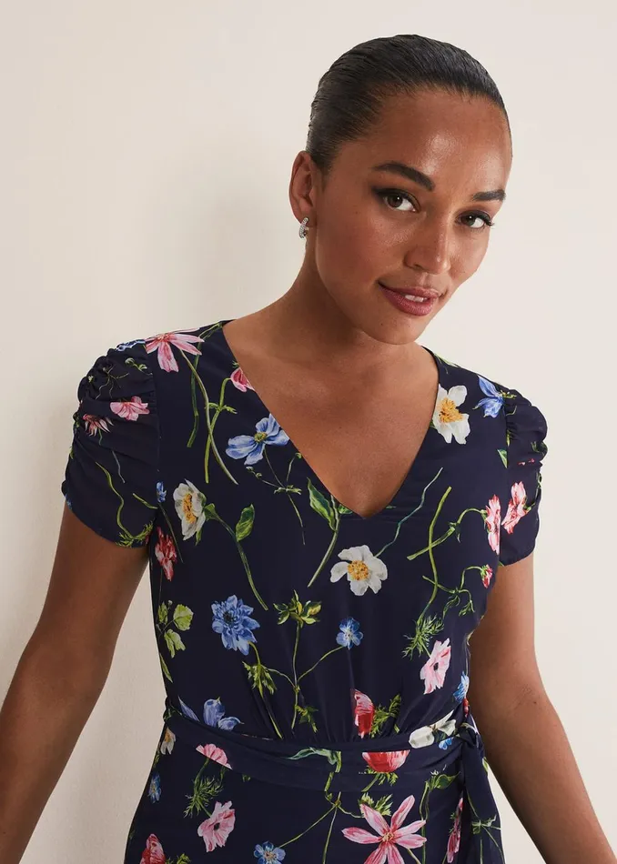 Women Phase Eight Occasion Dresses Lola Floral Tiered Midi Dress Navymulti
