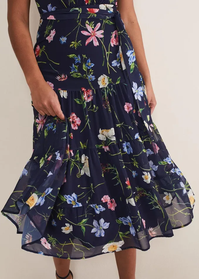 Women Phase Eight Occasion Dresses Lola Floral Tiered Midi Dress Navymulti