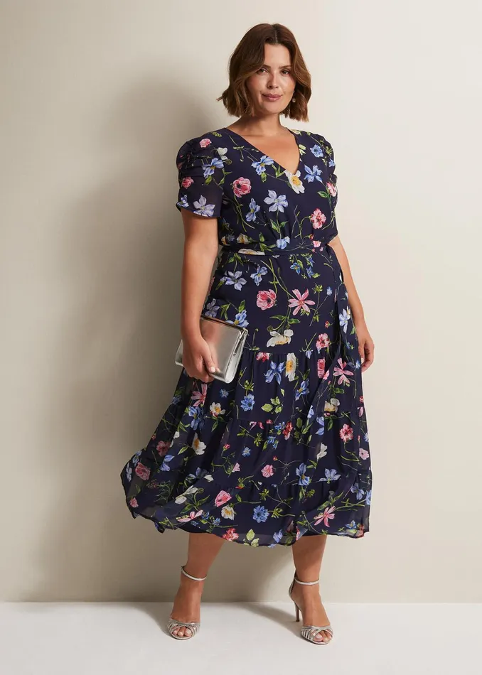 Women Phase Eight Occasion Dresses Lola Floral Tiered Midi Dress Navymulti