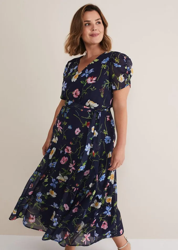 Women Phase Eight Occasion Dresses Lola Floral Tiered Midi Dress Navymulti