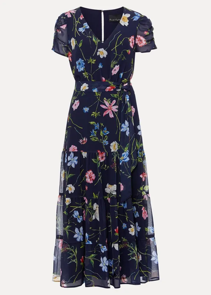 Women Phase Eight Occasion Dresses Lola Floral Tiered Midi Dress Navymulti