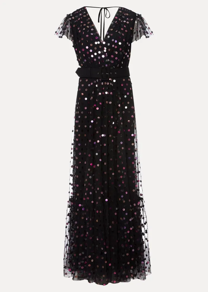 Women Phase Eight Occasion Dresses Loren Sequin Spot Tulle Maxi Dress Blackmulti