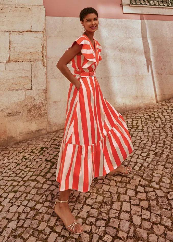 Women Phase Eight Occasion Dresses Lottie Stripe Maxi Dress Firepink