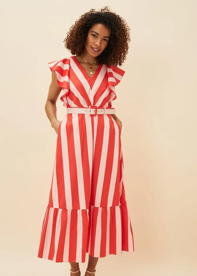 Women Phase Eight Occasion Dresses Lottie Stripe Maxi Dress Firepink