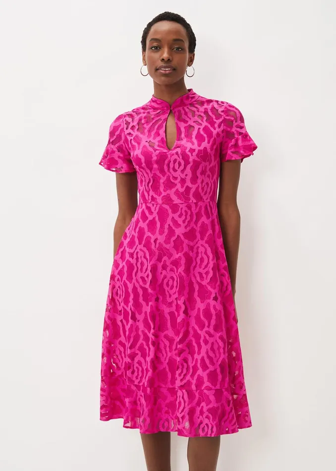 Women Phase Eight Occasion Dresses Lulu Lace Midi Dress Magenta Pink