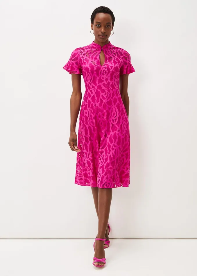 Women Phase Eight Occasion Dresses Lulu Lace Midi Dress Magenta Pink