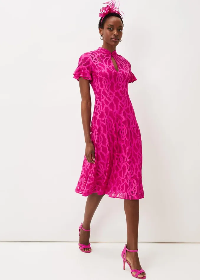 Women Phase Eight Occasion Dresses Lulu Lace Midi Dress Magenta Pink