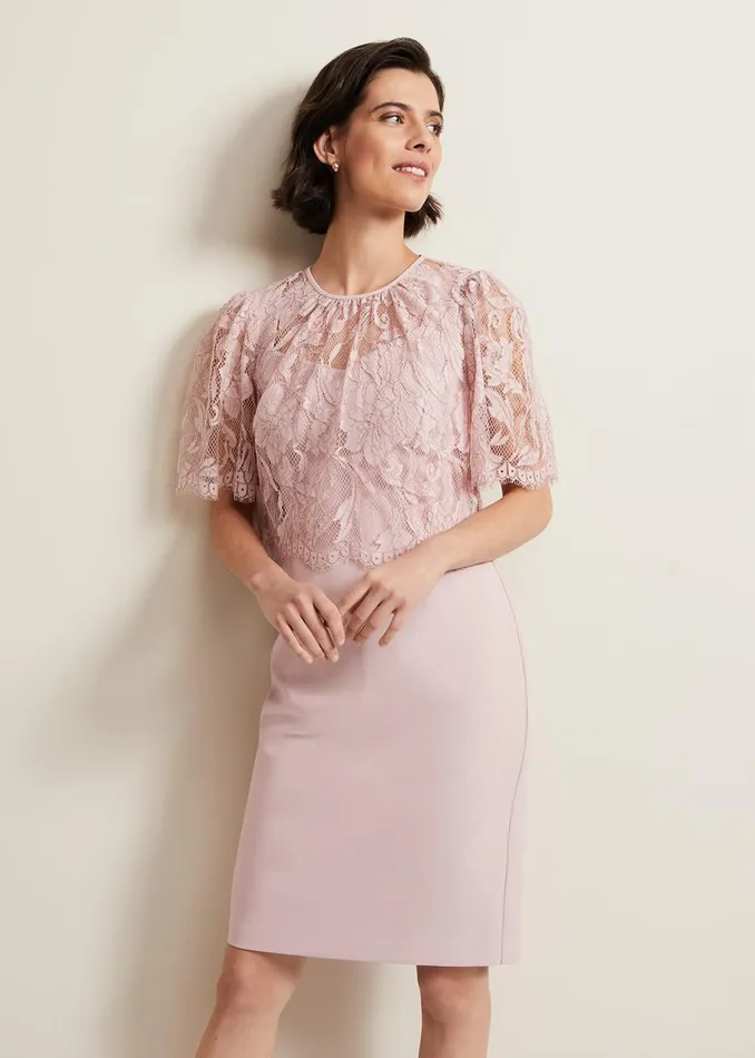 Women Phase Eight Occasion Dresses Lynette Lace Double Layer Dress Pale Pink
