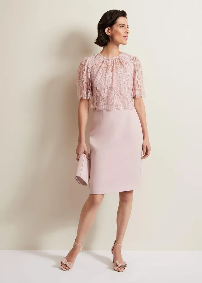 Women Phase Eight Occasion Dresses Lynette Lace Double Layer Dress Pale Pink
