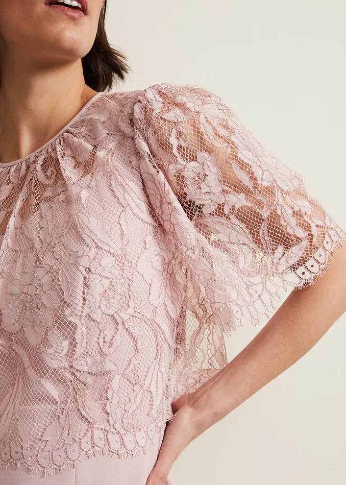 Women Phase Eight Occasion Dresses Lynette Lace Double Layer Dress Pale Pink