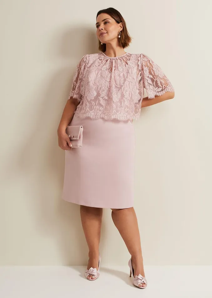 Women Phase Eight Occasion Dresses Lynette Lace Double Layer Dress Pale Pink