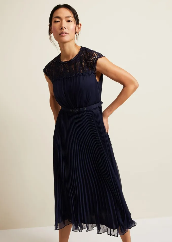 Women Phase Eight Occasion Dresses Makaela Pleat Embroidered Dress Navy
