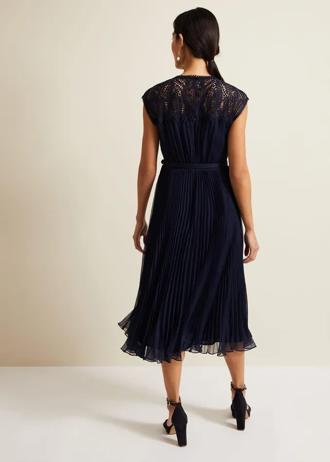 Women Phase Eight Occasion Dresses Makaela Pleat Embroidered Dress Navy