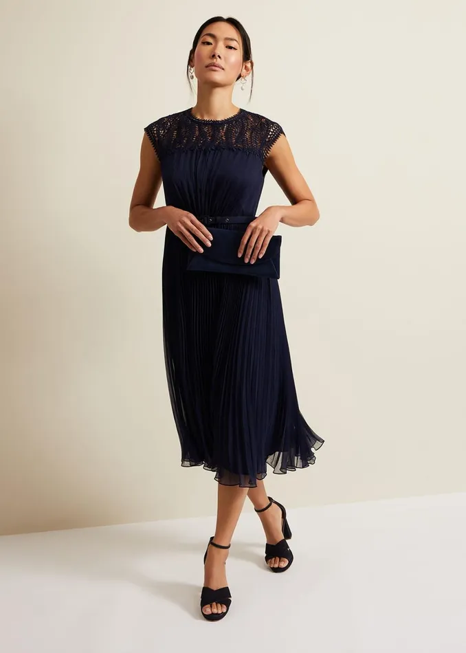 Women Phase Eight Occasion Dresses Makaela Pleat Embroidered Dress Navy