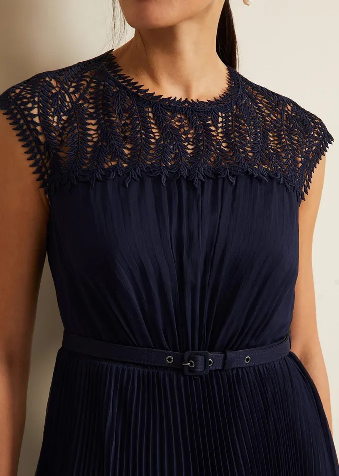 Women Phase Eight Occasion Dresses Makaela Pleat Embroidered Dress Navy