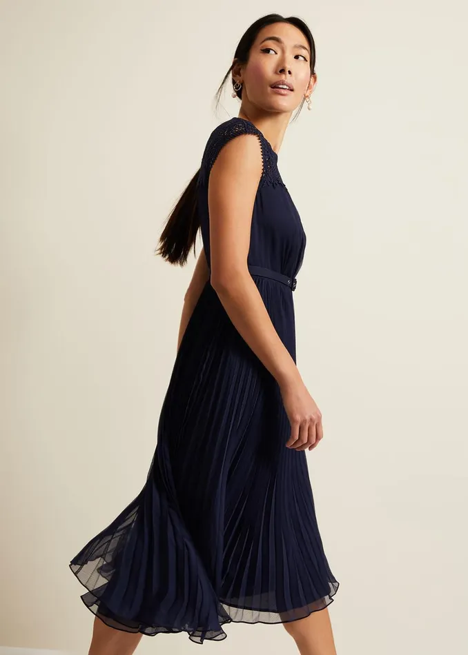 Women Phase Eight Occasion Dresses Makaela Pleat Embroidered Dress Navy