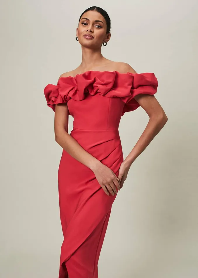 Women Phase Eight Occasion Dresses Mallory Off The Shoulder Midaxi Dress Raspberry