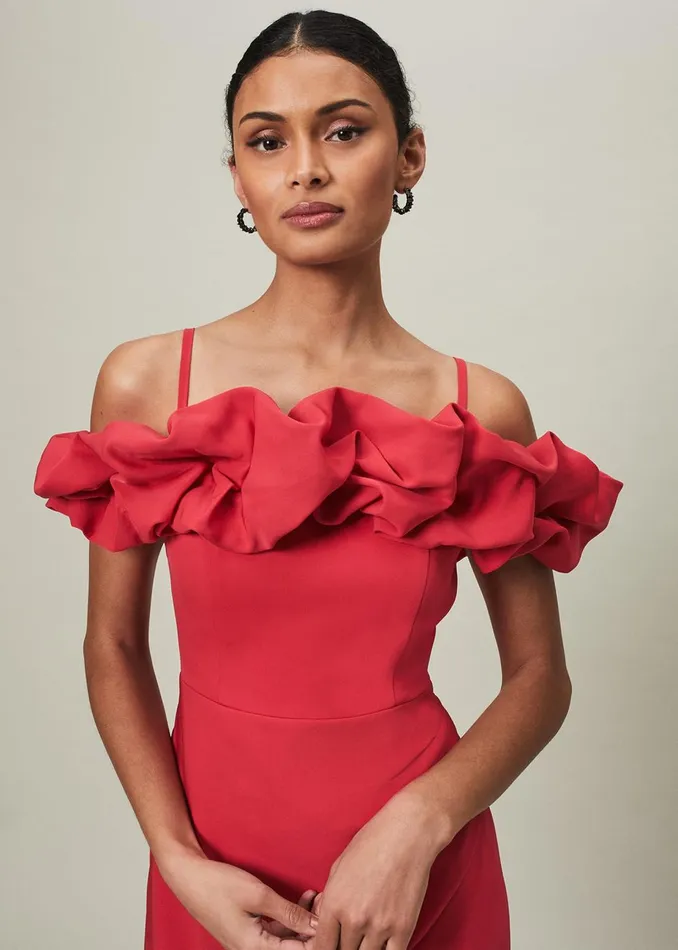 Women Phase Eight Occasion Dresses Mallory Off The Shoulder Midaxi Dress Raspberry